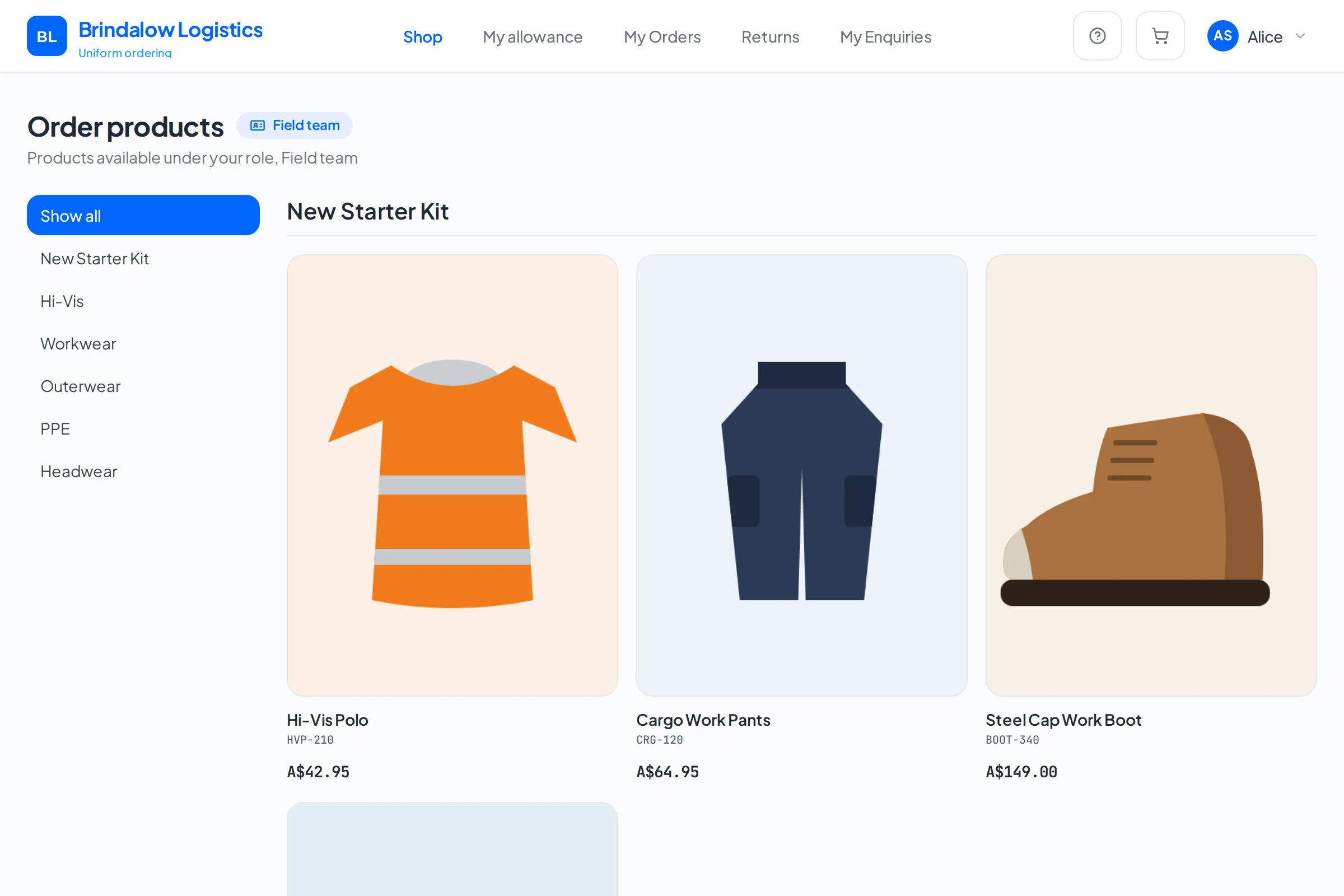 Catalogue in a Smarter Portals client portal